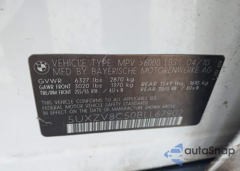 2011 BMW X5 xDrive50I from USA, damaged, VIN 5UXZV8C50BLL67902